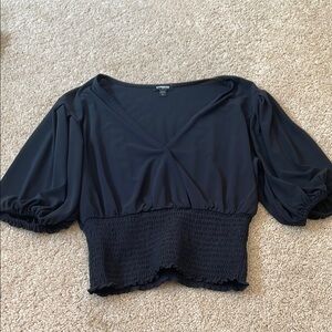 Express Black Puff Sleeve Smocked Blouse